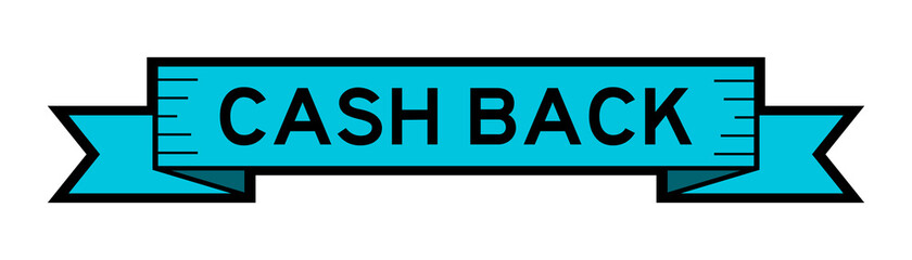 Vintage ribbon banner in blue color with word cash back on white background