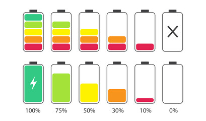 Battery charge indicator icon. Level battery energy. on white background. Vector illustration.