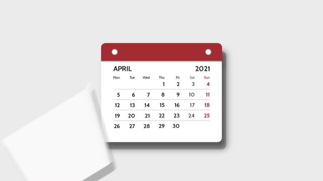 Animation of flipping calendar on white background with alpha