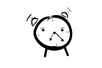 Hand drawn ringing alarm clock icon.