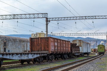 Fototapeta na wymiar Georgia, Tbilisi. Railway junction. Old railway cars. Freight and passenger wagons out of service.