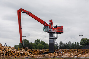 Wood loading crane in the port of Gdansk, Poland