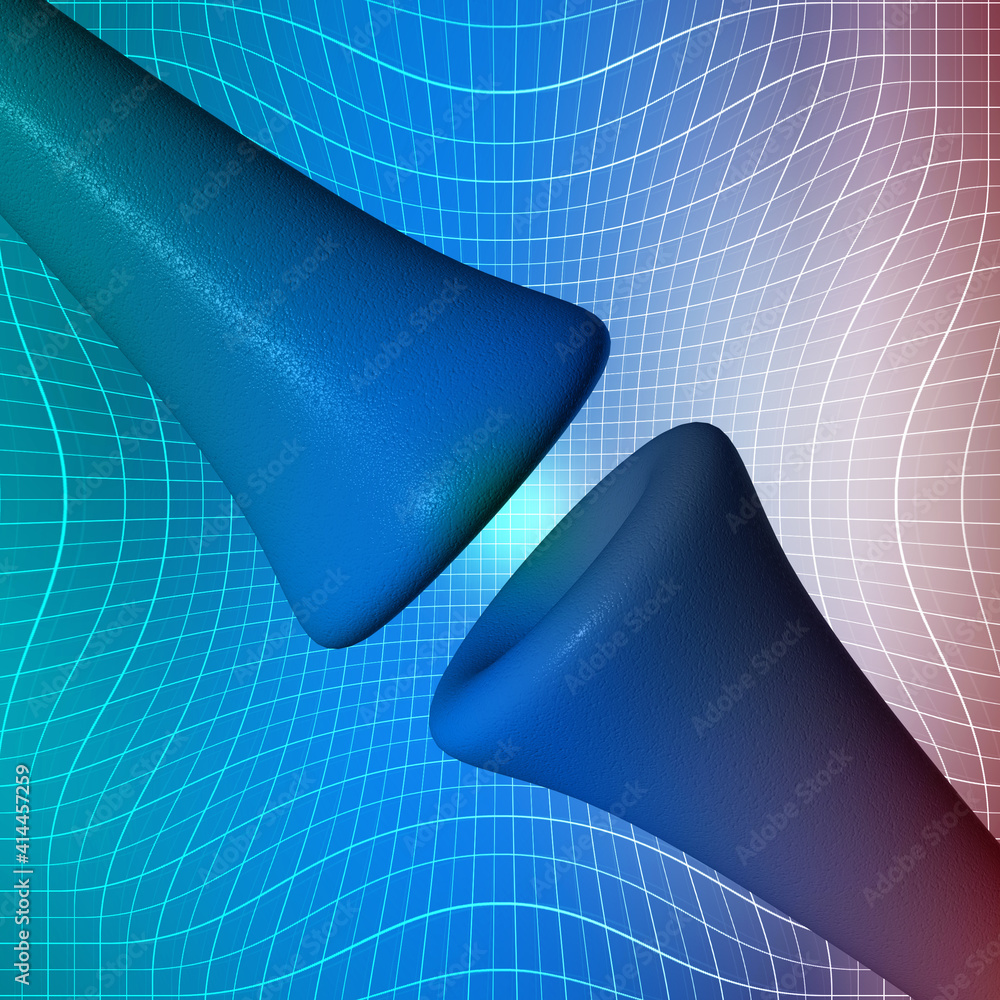 Poster synapse and neuron cells sending electrical chemical signals. 3d rendering