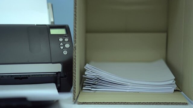 Stack of files folders in brown box to waiting copy or scan convert to digital data. Stop motion 4k.
