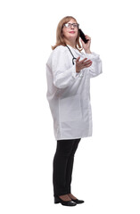 qualified female doctor talking on a mobile phone