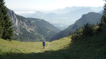 Fototapeta na wymiar Green Mountain Landscapes at Wendelstein Peak in the Bavarian Alps near Flintsbach, Germany.
