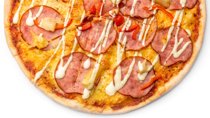pizza with salami isolated on the white background
