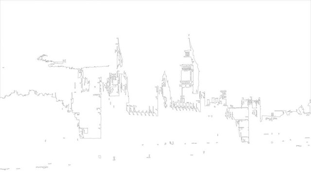 UK Houses of Parliament animated line drawing.
UK Houses of Parliament in London outlined then the live action shot is faded in.