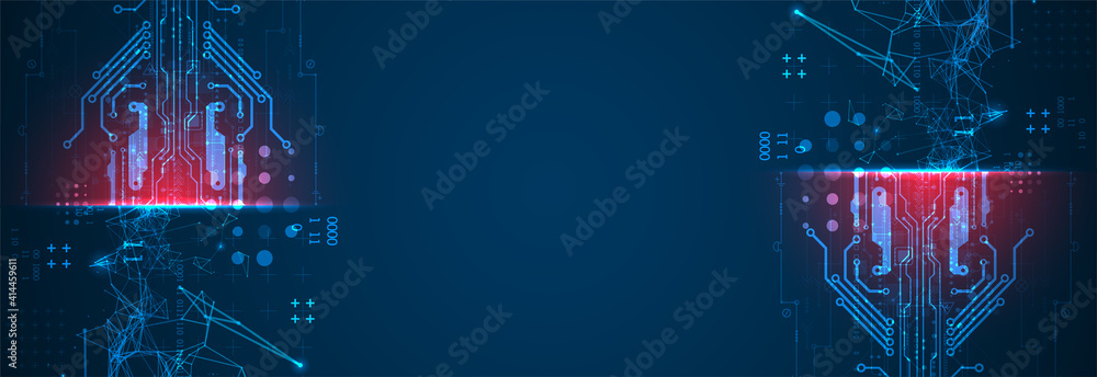 Wall mural abstract background on technological and scientific topics. plexus effect with various techno detail