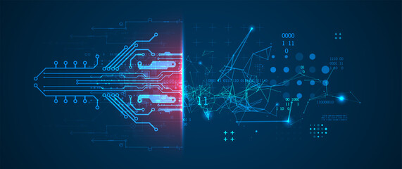 Abstract background on technological and scientific topics. Plexus effect with various techno details with a place under the text. Vector format.