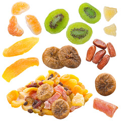 Dry fruits collection on white background