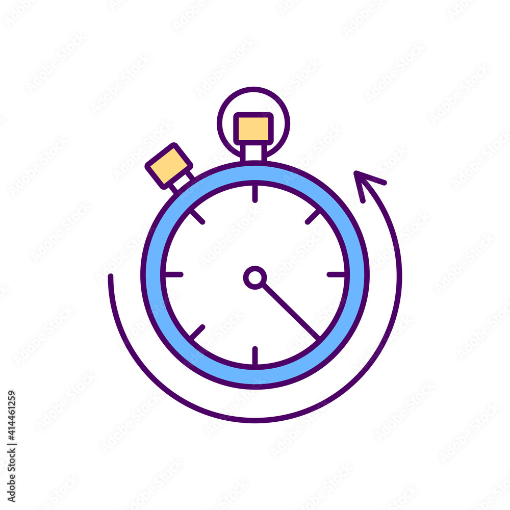 Poster stopwatch rgb color icon. countdown timer. measuring time amount. training and competitions. timing 
