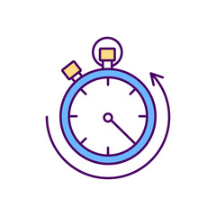 Stopwatch RGB color icon. Countdown timer. Measuring time amount. Training and competitions. Timing sports. Handheld timepiece. Interval measurement. Timing mechanism. Isolated vector illustration