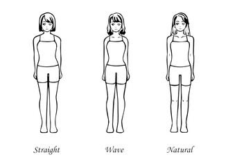 骨格診断　3タイプ　体型イラスト　下着Ver.（ストレート・ウェーブ・ナチュラル）