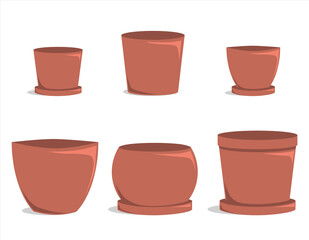 Set of empty flower pots. Garden pots. Vector illustrations isolated on white background. Illustration in flat style