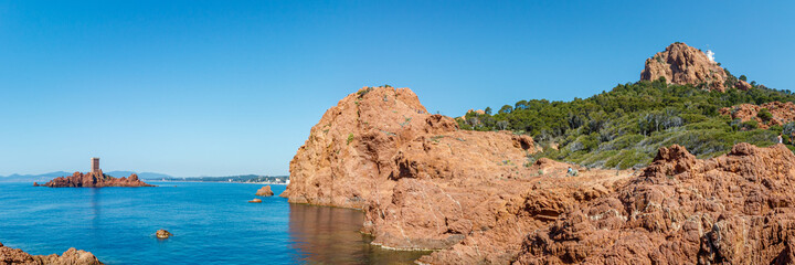 stoner tower on a rocky island in the Mediterranean sea on the French Riviera