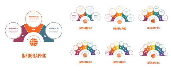 Infographics. Infographic templates. Three four five six seven eight nine positions for text information. - 414462660