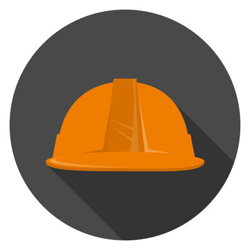 Construction Hard Hat, Realistic Orange Construction Hard Hat With Long Shadow. Vector, Cartoon Illustration. Vector.