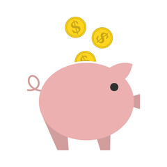 Golden Coins Fall In Piggy Bank Icon