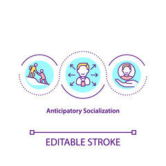 Fototapeta premium Anticipatory socialization concept icon. Social interaction in office. Employee adaptation. New worker idea thin line illustration. Vector isolated outline RGB color drawing. Editable stroke