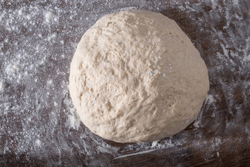 Yeast-free bread dough. Preparing of homemade healthy bread. Top view
