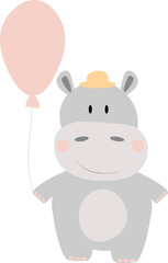 Obraz na płótnie Canvas Cute hippopotamus with balloon in cartoon style