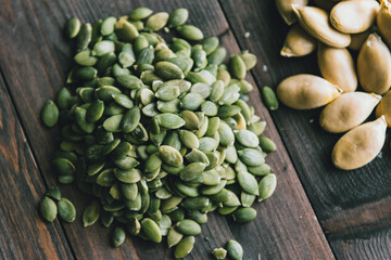 Ecological products. Pumpkin oil, pumpkin seeds. Healthy eating. Natural products.