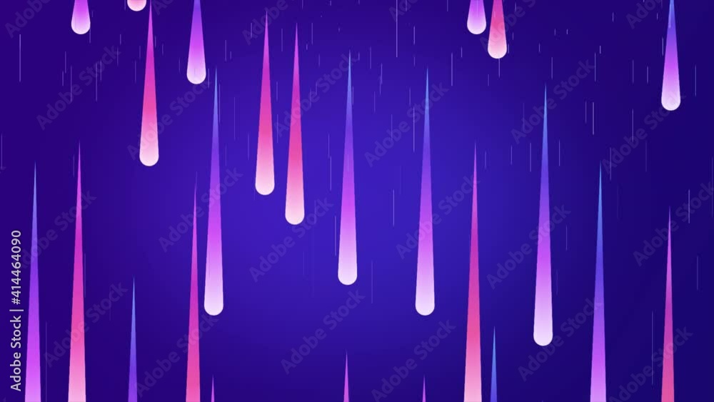 Poster abstract animated background with glowing neon drops on dark blue. 2d looped animation for banner, p