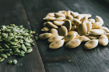 Ecological products. Pumpkin oil, pumpkin seeds. Healthy eating. Natural products.