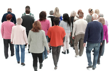 Group of people walking back rear view