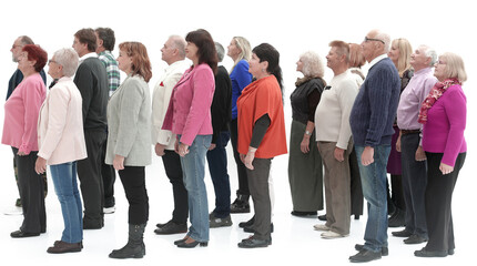 Profile view of a group of people isolated over a white background