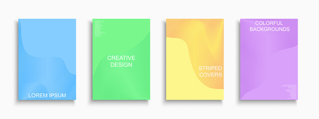 Set of bright colorful striped covers, templates, posters, placards, brochures, banners, backgrounds, flyers and etc. Abstract gradient vibrant cards - wavy linear design