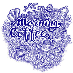 Morning coffee, doodle sketch and illustration