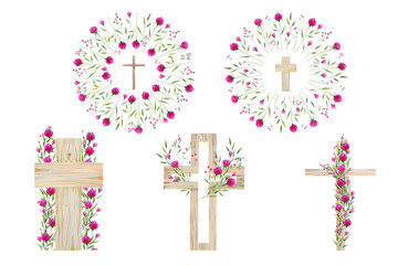 Watercolor Flower Cross, Wood Cross, Baptism, Floral Clipart, First Communion, Holy Spirit, Florals Arrangements, Easter cross