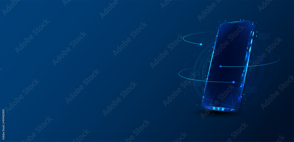 Poster a telephone consisting of polygons. telephone in a futuristic polygonal style with a skeleton, low-p