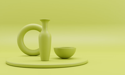 3d render abstract geometric shapes on color background