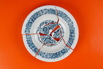 Broken ceramic plate with patterns