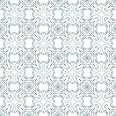 Geometric pattern on ceramic tiles. Seamless pattern. Portuguese or Spanish or Moroccan traditional national ornament. Vector mandalas. Floral pattern in turquoise color on a white background.