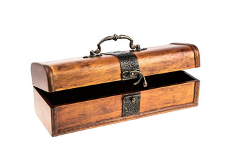 Empty treasure box isolated on white background