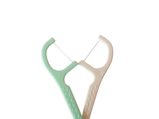 dental floss picks isolated on white background.