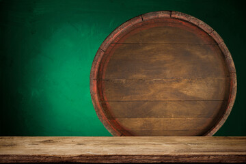 Old wooden barrel on a brown background