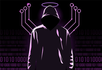 hacker illustration. Kind hacker with angel ring