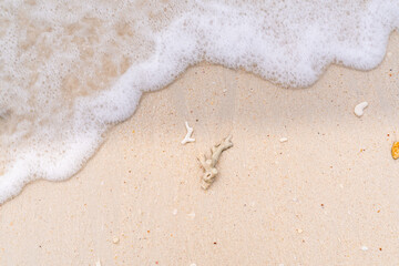 Crashing wave and coral on the beach in Phayam island, Ranong, Thailand.