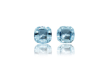 macro stone mineral faceted aquamarine on a white background