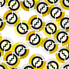 seamless geometric pattern background, retro, vintage style, with circles, stripes, paint strokes and splashes