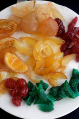 glassed and candied variety fruits with sugar