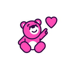 Unique poster with pink bear. Vector art for save the date card, wedding invitation or valentine's day card