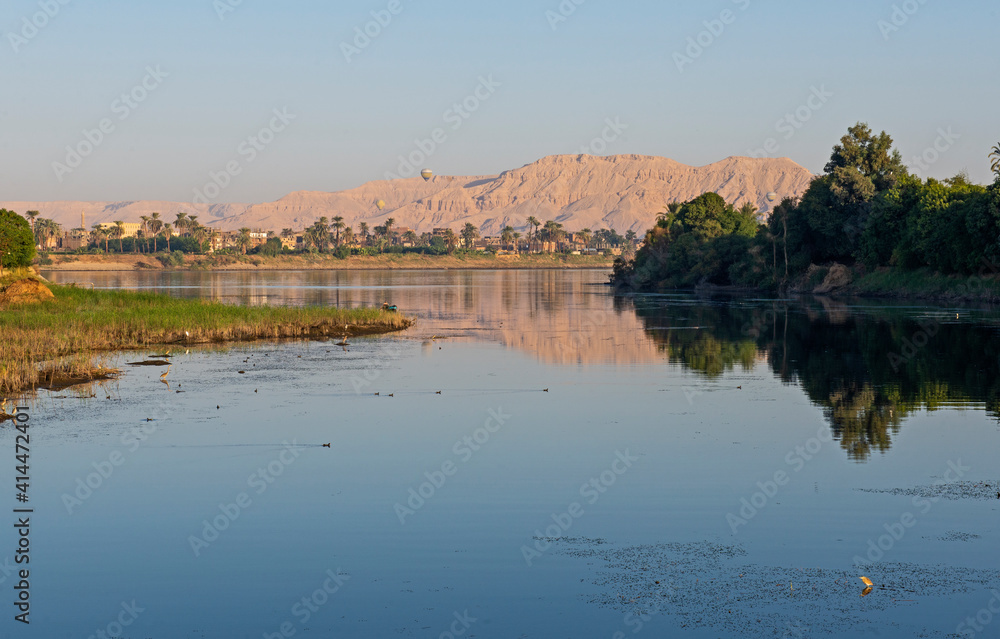 Wall mural View of river nile in Egypt showing Luxor west bank