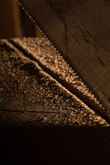 Process of sawing and wooden materials of carpentry - hand making an oak table from scratch