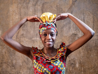 African American woman in national costumes of Republic of Congo